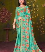 turquoise tussar printed party wear saree