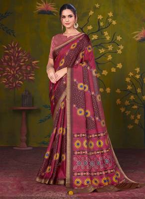 maroon tussar printed party wear saree 1