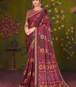 maroon tussar printed party wear saree