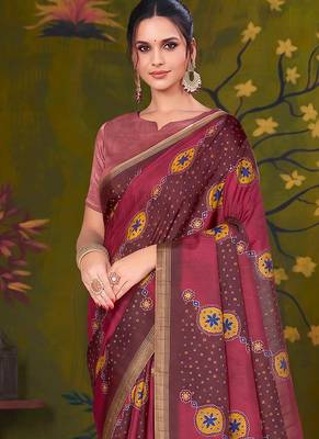 maroon tussar printed party wear saree 3