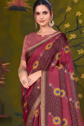 maroon tussar printed party wear saree