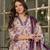 Beige & purple floral printed pure cotton a-line kurta pant set with chanderi cotton dupatta