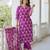 Wine printed cotton blend kurta pant set with printed faux georgette dupatta