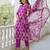 Wine printed cotton blend kurta pant set with printed faux georgette dupatta