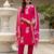 Pink printed rayon kurta pant set with printed chanderi cotton dupatta