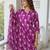 Wine printed cotton blend kurta pant set with printed faux georgette dupatta