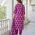 Wine printed cotton blend kurta pant set with printed faux georgette dupatta
