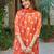 Orange printed cotton blend kurta pant set with printed faux georgette dupatta