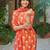 Orange printed cotton blend kurta pant set with printed faux georgette dupatta