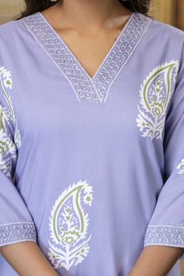 Purple printed rayon kurta pant set with printed chanderi cotton dupatta 4
