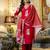 Red printed rayon kurta pant set with printed chanderi cotton dupatta