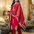 Red printed rayon kurta pant set with printed chanderi cotton dupatta