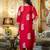 Red printed rayon kurta pant set with printed chanderi cotton dupatta