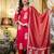 Red printed rayon kurta pant set with printed chanderi cotton dupatta