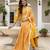 Yellow printed rayon kurta pant set with printed chanderi cotton dupatta