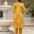 Yellow printed rayon kurta pant set with printed chanderi cotton dupatta