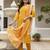 Yellow printed rayon kurta pant set with printed chanderi cotton dupatta