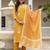 Yellow printed rayon kurta pant set with printed chanderi cotton dupatta