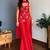 Red embroidered faux georgette kurta palazzo set with dupatta