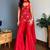 Red embroidered faux georgette kurta palazzo set with dupatta