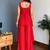 Red embroidered faux georgette kurta palazzo set with dupatta