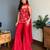 Red embroidered faux georgette kurta palazzo set with dupatta