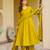 Yellow embroidered viscose chanderi anarkali gown with palazzo and embellished dupatta set