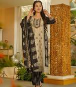 Black block printed rayon slub straight kurta pant set with printed chanderi cotton dupatta