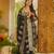 Black block printed rayon slub straight kurta pant set with printed chanderi cotton dupatta