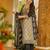 Black block printed rayon slub straight kurta pant set with printed chanderi cotton dupatta