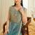 Teal blue embroidered shimmer tissue kurta palazzo set