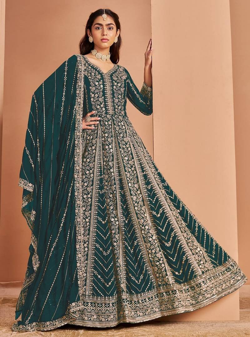 Morpich heavy fox georgette embroidery & sequin work anarkali suit