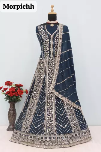 Morpich heavy fox georgette embroidery & sequin work anarkali suit