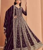 Wine heavy fox georgette embroidery & sequin work anarkali suit