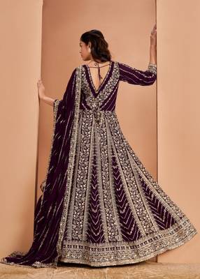 Wine heavy fox georgette embroidery & sequin work anarkali suit 2
