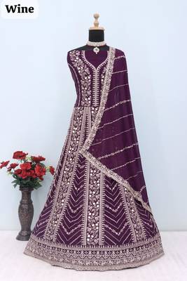 Wine heavy fox georgette embroidery & sequin work anarkali suit 3