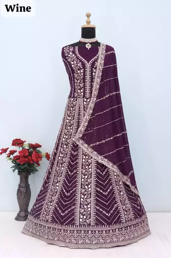 Wine heavy fox georgette embroidery & sequin work anarkali suit
