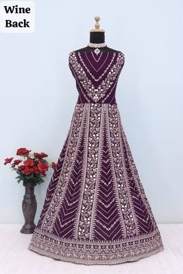 Wine heavy fox georgette embroidery & sequin work anarkali suit 4