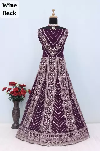 Wine heavy fox georgette embroidery & sequin work anarkali suit