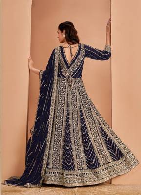 Blue heavy fox georgette embroidery & sequin work anarkali suit 2