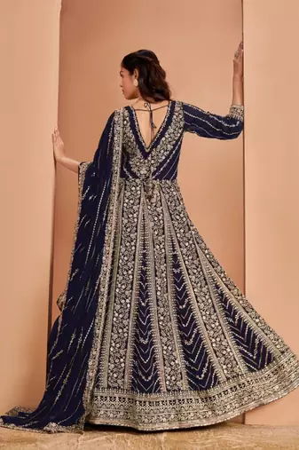 Blue heavy fox georgette embroidery & sequin work anarkali suit