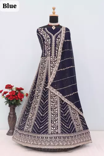 Blue heavy fox georgette embroidery & sequin work anarkali suit