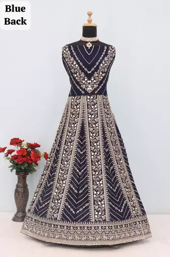 Blue heavy fox georgette embroidery & sequin work anarkali suit