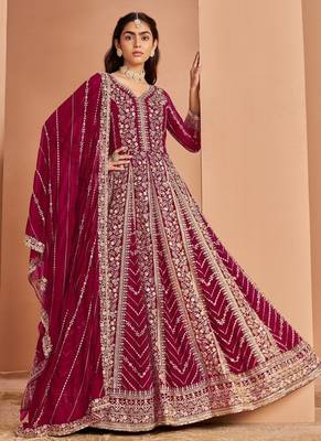Rani pink heavy fox georgette embroidery & sequin work anarkali suit 1