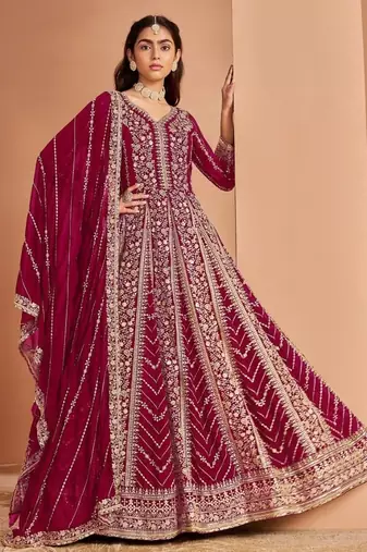 Rani pink heavy fox georgette embroidery & sequin work anarkali suit