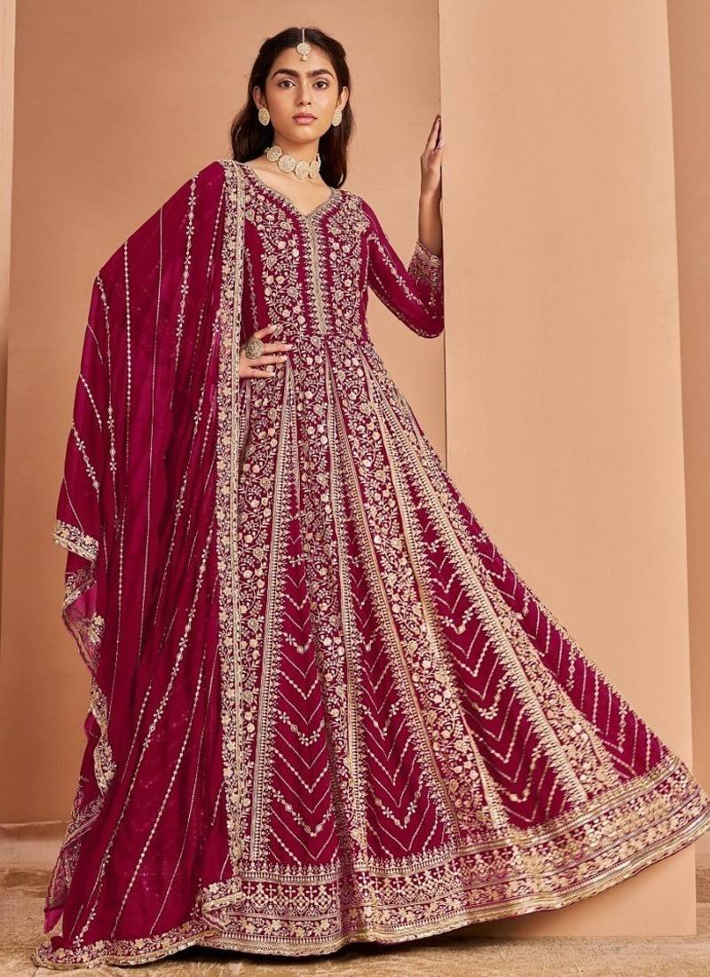 Rani pink heavy fox georgette embroidery & sequin work anarkali suit