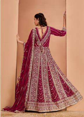Rani pink heavy fox georgette embroidery & sequin work anarkali suit 2