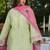 Pastel Green Embroidered Kurta Pant Set with Pink Dupatta