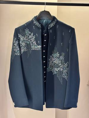 Heavy lachaka 3-piece short jodhpuri featuring intricate handwork, cotton lining, and a luxurious designer finish. 3