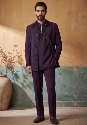 Heavy lachaka 3-piece short jodhpuri featuring intricate handwork, cotton lining, and a luxurious designer finish. 2